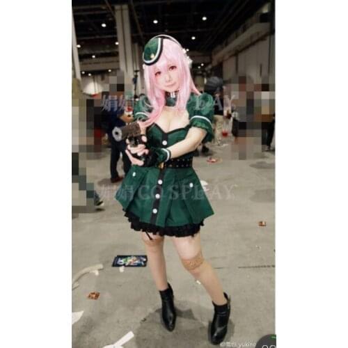 Custom Made Nitro Super Sonic Super sonico green military uniform police uniform Cosplay Costume