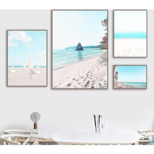 Tropical Sea Beach Coconut Tree Sky Cloud Nordic Posters And Prints Wall Art Canvas Painting Wall Pictures For Living Room Decor