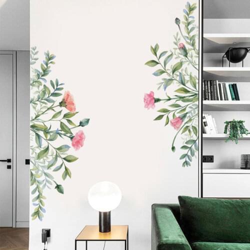 Plant Wall Stickers Flower Wallpaper PVC Removable Wall Art Decal For Home Living Room Bathroom Bedroom Door Cupboard Decoration