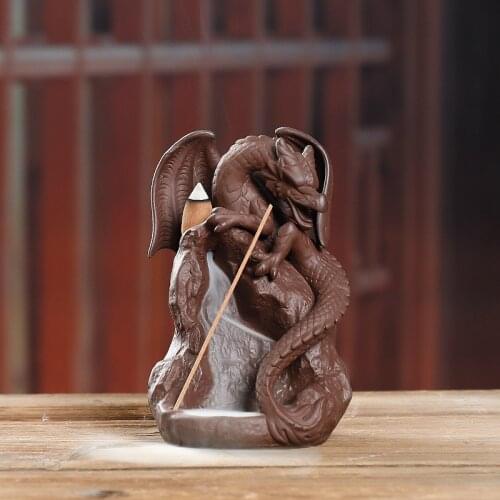 With 10Pcs Incense Cones,Pterosaur Backflow Incense Burner Dragon Incense Stick Holder Ceramic Censer