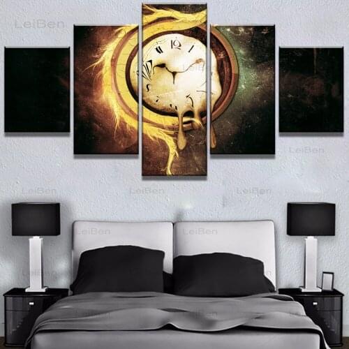 Five-Piece Modern Abstract Canvas Painting Melting Time Art Poster Bedroom Living Room Decoration Clock Pictures On The Wall
