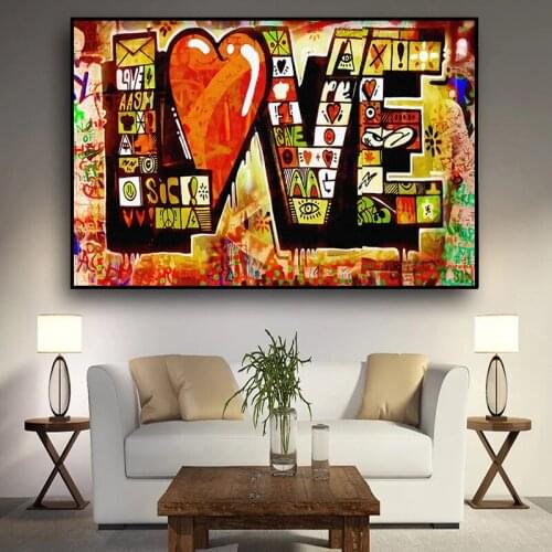Modern Nordic Graffiti Art LOVE Oil Paintings on Canvas Wall Art Posters Prints Wall Pictures for Living Room Home Wall Cuadros