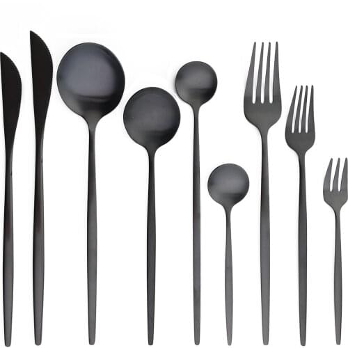 JANKNG Black Tableware Stainless Steel Cutlery Set Forks Knives Spoons Kitchen Dinner Set Fork Spoon Knife Gold Dinnerware Set