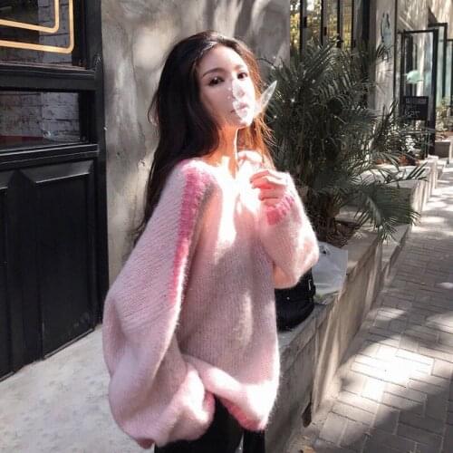 Women 2021 Spring Autumn New Fashion Loose Sweater Tops Female Solid Color Knitted Tops Ladies O-neck Warm Pullovers Y363