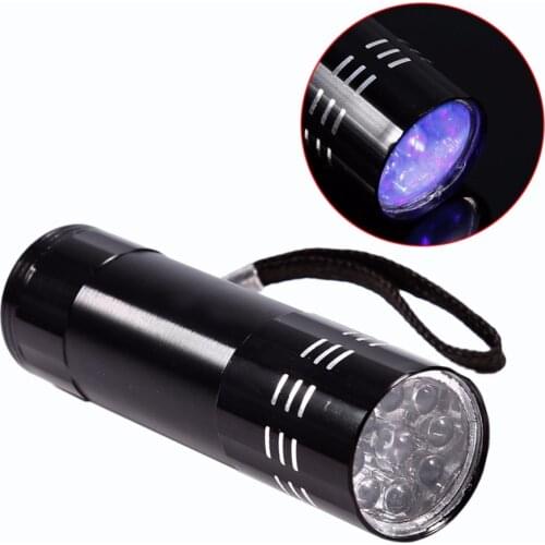 1Pcs Mini Portable Aluminum Alloy UV Flashlight 9 LED UV Torch Light Hiking Camping Emergency Usage Flashlight Outdoor Tool