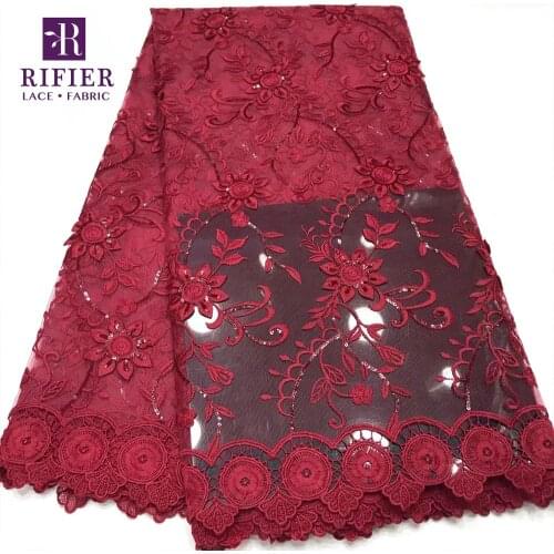 High Quality 2019 Dry Laces 3D Applique Embroidered Mesh Tulle Wine Red African Milk Silk Lace Soft Cord Fabric Wedding Material
