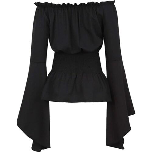 Blouse Women Long Sleeve Renaissance Medieval Chemise Victorian Pirate Gothic Retro Peasant Wench Off Shoulder Shirt Top Costume