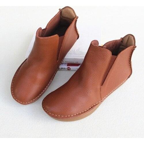 Woman Shoes Slip on Genuine Leather Ankle Boots for Women Autumn Ladies Platform Boots Punk Shoes 2019 Female Footwear