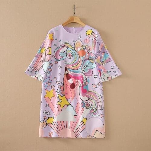 Europe and the United States womens clothing New Summer 2021 Seven-point sleeve nail beads Fashion cartoon star print dress