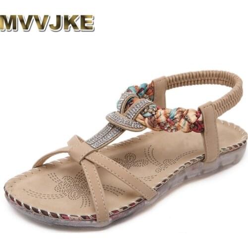 MVVJKE Women Sandals Exquisite Diamond Bohemian National Rhinestone Fashion Flat Shoes Large Size Casual Shoes Summers Sandals