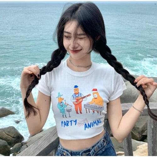 Womens T-shirts Tops Japanese Kawaii Ladies Ulzzang Cartoon Letter Print Tshirt Female Korean Harajuku Clothes For Women
