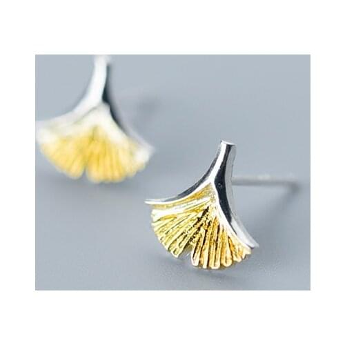 MloveAcc Ginkgo Biloba Leaf Stud Earring Real 925 Sterling Silver Earrings for Women Girl Fashion Female Jewelry Gift