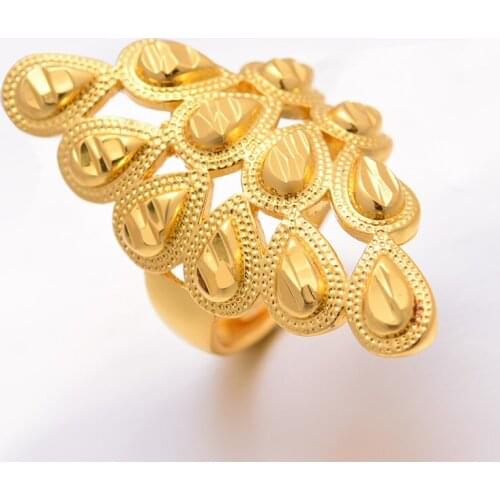 24K Gold color Peacock tail Rings For women African bridal wedding gifts party Animal ring Arabia Middle East Best Gifts