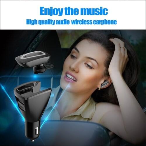 2 in 1 multi funtional Dual USB car charger with bluetooth wireless earphone , wireless earbud car charger
