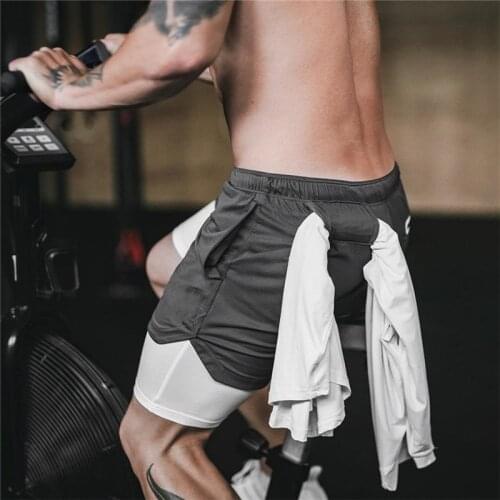2021 Sport Shorts Men Gym Fitness Shorts 2 IN 1 Running Jogging Short Pants High Quality Mens Gyms Training Shorts Men
