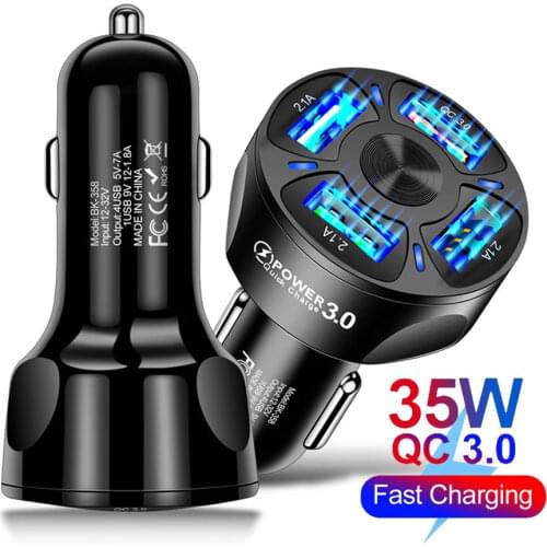 Car USB Charger Quick Charge 3.0 4.0 Universal 35W Fast Charging in car 4 Port mobile phone charger for iPhone Huawei Adapter