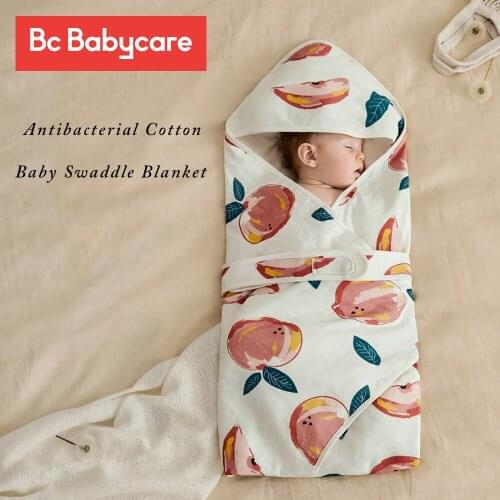 BC Babycare Hooded Ultra-Soft Baby Swaddle Blanket Gauze Cotton Antibacterial Adjustable Infant Wrap 4-Layer Receiving Blanket