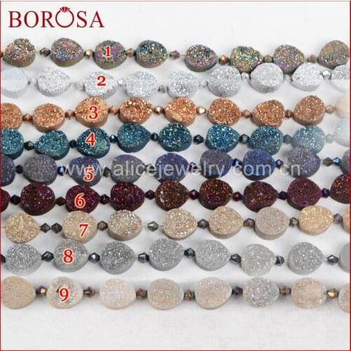 BOROSA 14x12mm Handcrafted Teardrop Rainbow Natural Titanium Druzy Geode Stone Loose Bead for Jewelry Making LS010