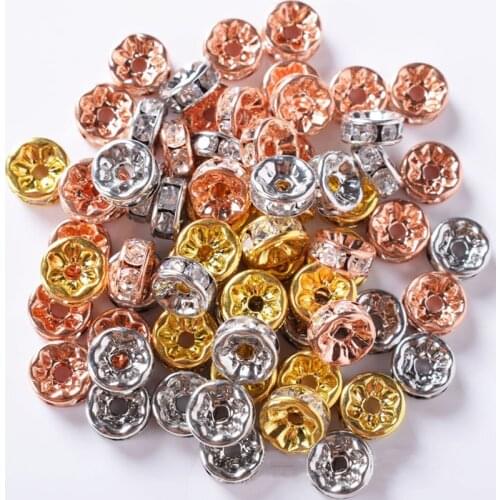 50pcs/lot 4/5/6/8/10mm Rhinestone Rondelles Crystal Loose Spacers Beads for DIY Jewelry Making Bracelet Accessories Supplie