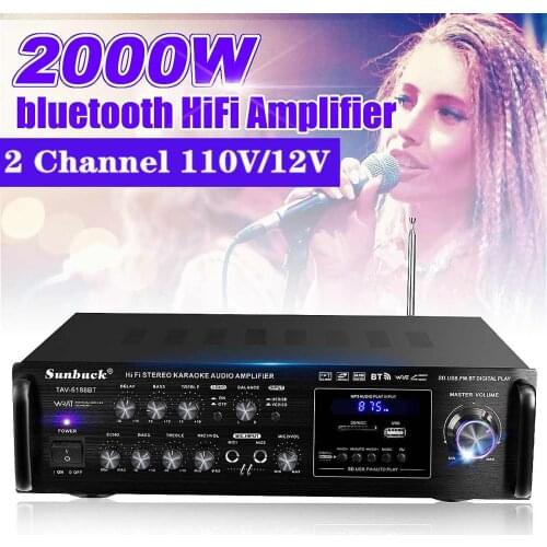 Home Digital Amplifiers Audio Bass Stereo Music Audio Power Bluetooth Amplificador Hifi FM USB SD LED for Subwoofer Speakers