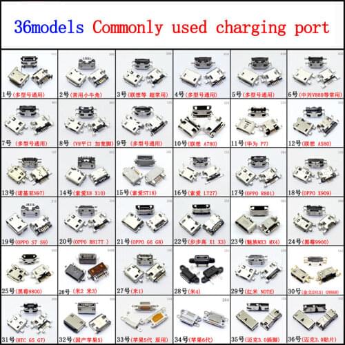 Cltgxdd 36models 72pcs Brand new Charging port Micro USB Jack USB Connector For Xiaomi Redmi Lenovo OPPO Huawei Meizu, etc