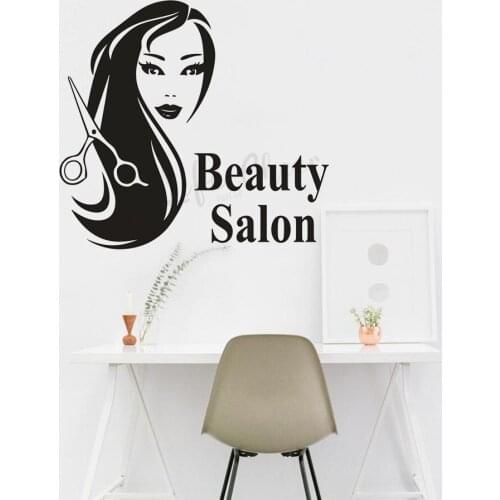 Girls Beauty Hair Salon Wall Decals Hair Cut Barbershop Decor Hair Styling Window Sticker Hair Scissors Wallpaper Art AZ1022