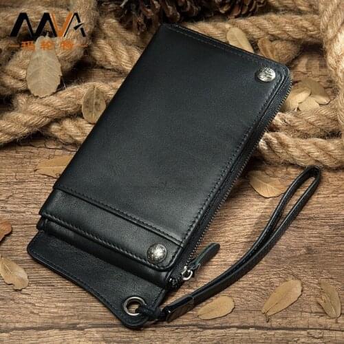 Mens Genuine Leather Handbag New Mens Leather Wallet Multi-card Wrist Bag Long Mobile Phone Bag card holder