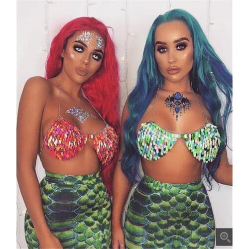 European Sexy Strap Bikini Top Crops Sequined Perlage Summer Beach Metal Alloy Breast Chain Ladies 2019 Night Club Body Jewelry