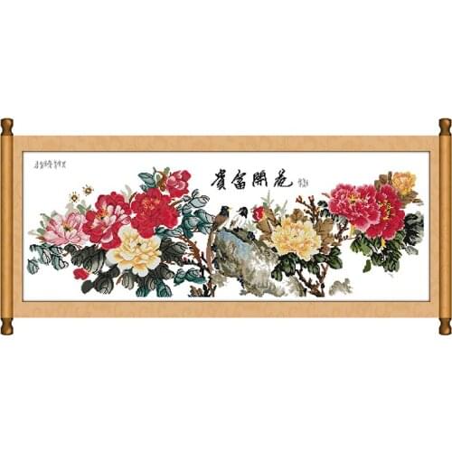 Fortune comes with blooming flowers cross stitch kit count print canvas hand embroidery DIY handmade needlework supplies bag
