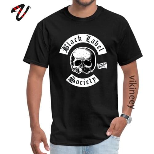 Funky Mens Black T-shirts Black Label Skull Society Summer Tees Sleeve Group Tee-Shirts Crew Neck Clothing
