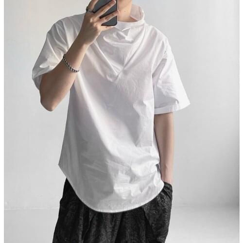 Personalized loose short sleeve T-shirt summer mens trend pile neck slim casual top with undercoat