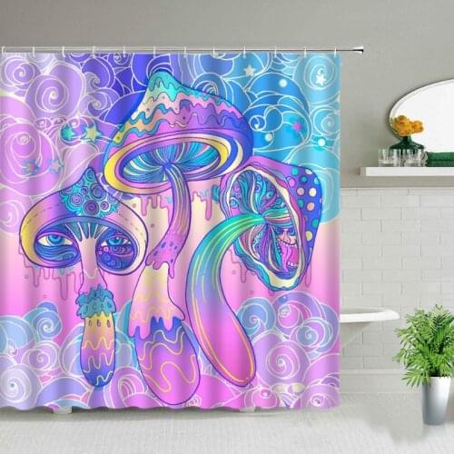 Cartoon Creative Mushroom Shower Curtain Magic Psychedelic Dream Flower Waterproof Bathroom Decoration Curtain with Hook