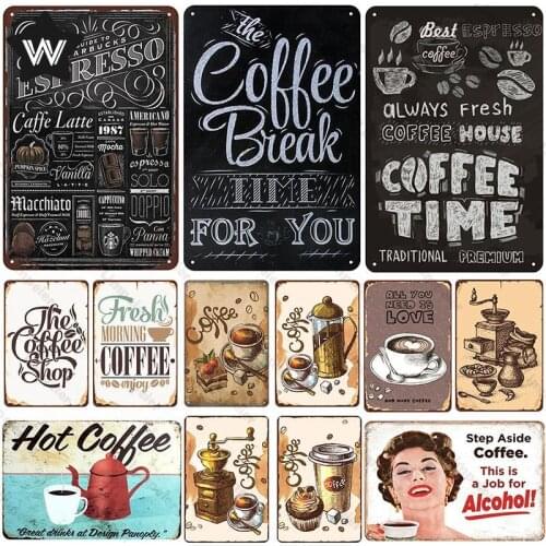 Coffee Metal Plaque Tinplate Vintage Wall Sticker Metal Poster Shabby Retro Metal Sign Tin Plate Metal Sign Man Cave Club Decor