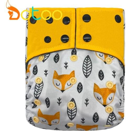 Dotoo Leaves And Fox Print Washable Reusable Cloth Diaper Adjustable Bamboo Charcoal For 3-15KG Baby Diaper