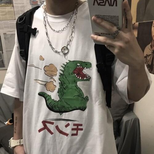 Man T-Shirt Dinosaur Personality Printing T Shirt Mens Summer Japanese Anime Harajuku Fashion Tops Korean Casual Streetwear