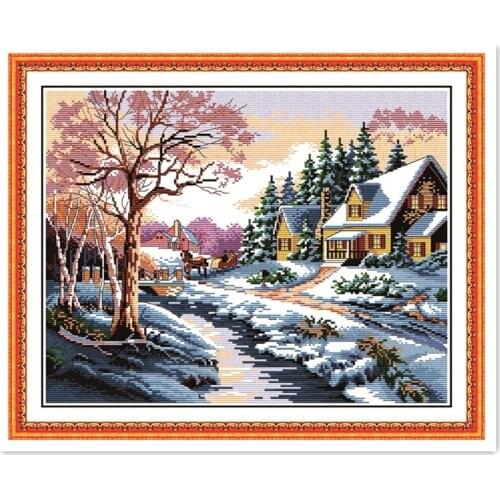 Snowscape 1 DIY Cross-stitch Needlework 11&14CT DMC Counted Cross Stitch Sets For Embroidery Knitting Needles Handmade Patchwork