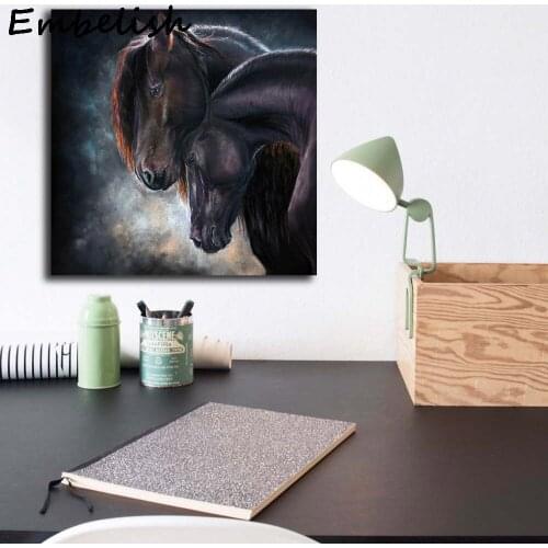 1 Pieces Two Black Horses Wild Animals Wall Art Posters For Living Room Modern Home Decor Pictures HD Print Canvas Oil Paintings