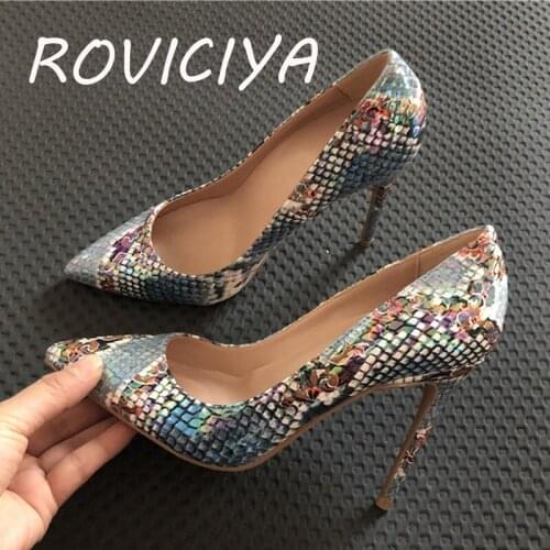 New color spring pumps pointed toe 12cm high heels ladies shallow womens shoes party evening club serpentine YG042 ROVICIYA