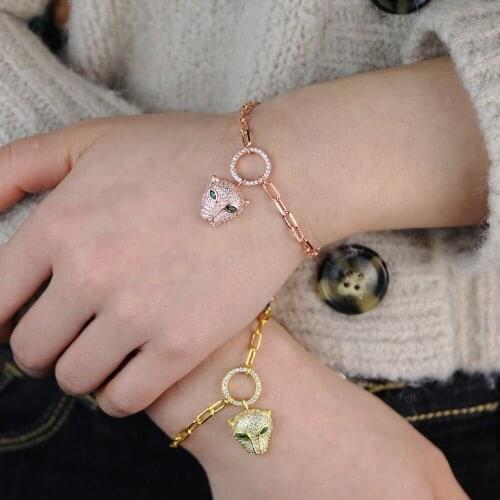 2020 New arrive gold color Leopard Head Bracelet Luxury Jewelry Gold Silver Color link chain animals Bracelets for Women jewelry