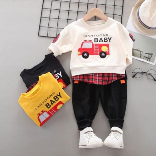 Spring Boys Girls New Cartoon Letter Printed Cotton Long-Sleeved Trousers Baby Fashion Casual Hoodie Two-Piece Pants Suits