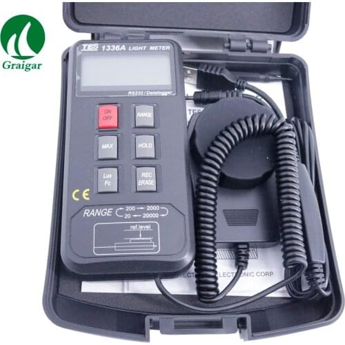 New TES-1336A 16000 Point Data Logger Digital LUX Meter TES1336A Data Logging Light Meter With Memory Solar Power Meters