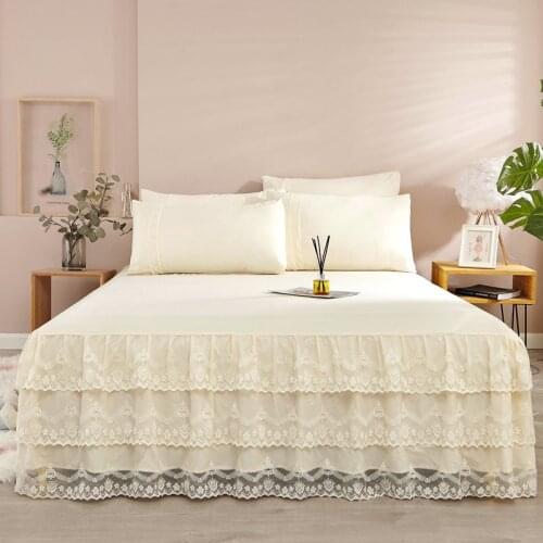 1PC solid color simple wash cotton bed skirt bedroom bedding lace trim full-cover fabric180X200comfortable bed cover no pillow