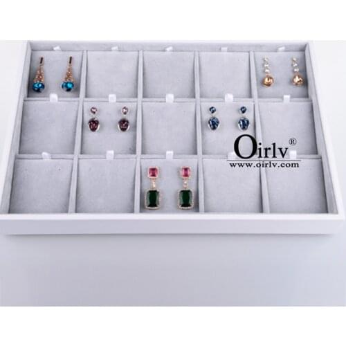 FANXI Luxury Silver Gray Jewelry Display Tray Earring Ring Pendant Necklace Display Tray Holder Jewelry Showcase Box Organizer