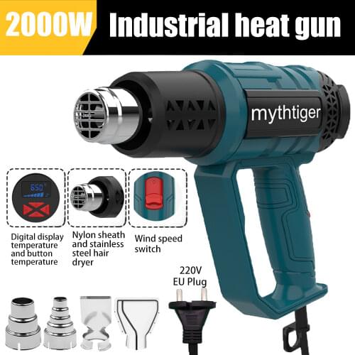 NEW 2000W Adjustable Variable Temperature Hot Air Gun Car Film Baking Heat Shrink Tube Industrial Thermal Power Tool Hot Air Gun