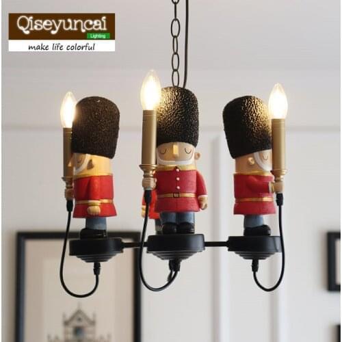 Qiseyuncai English childrens room British soldier chandelier boy girl bedroom soft dressing candle light bulb
