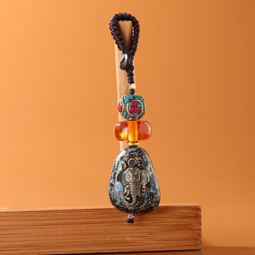 Retro Tibetan Elephant Buddha Pendant Keychain Keyring Buddhist Mantra Sign Lotus Yoga Charm Car Key Chain Nepal Ethnic Jewelry