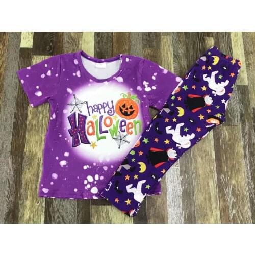 Girls ruffle short sleeved kids outfits halloween toddler girls shirt with pants set