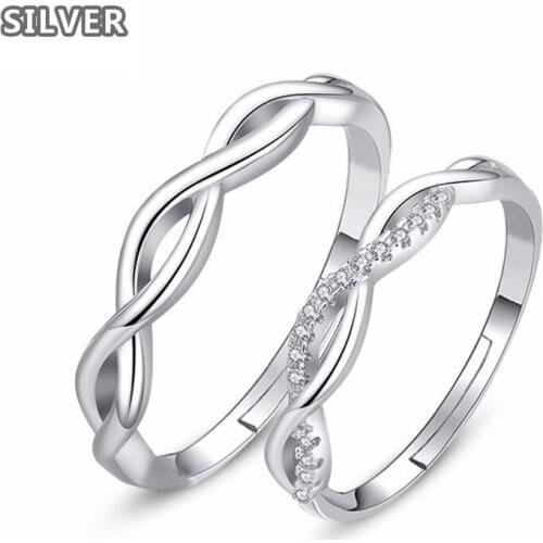 Sansheng III wave couple to ring female silver the male and female personality open couple ring simple hand ornaments