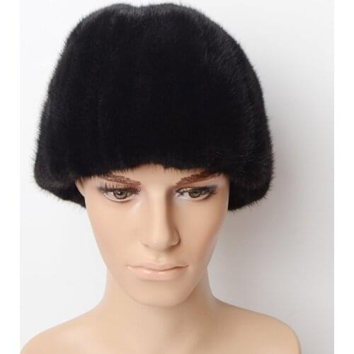 Wucifo 2019 100% Natural mink fur hat men New Fashion Mens Real Mink Fur Cap Winter Warm Top Hat Headgear Beanie Beret