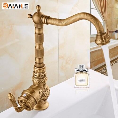 Basin Faucet Fashion Europe Style Brass Bronze finished carved kitchen faucet swivel tall kitchen mixer tap Basin Taps